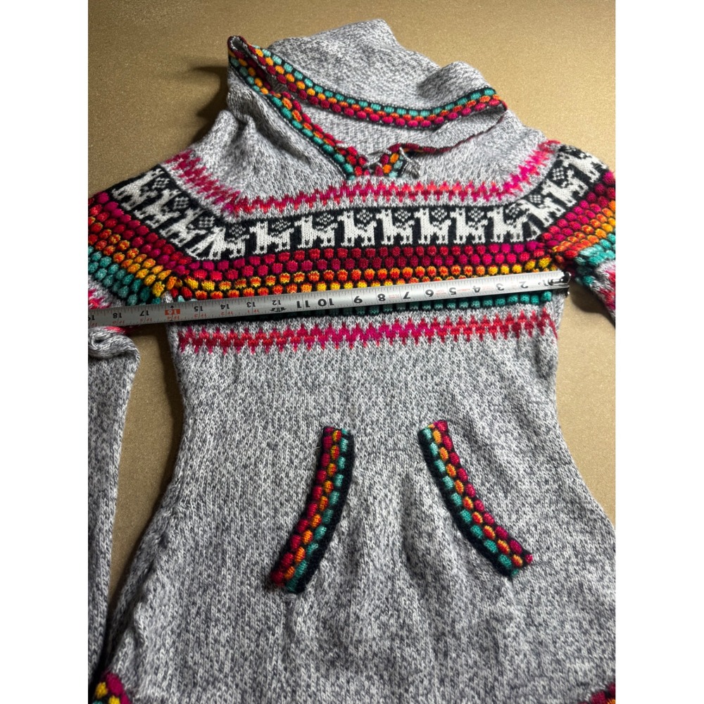 Albinas Alpaca Gray Fair Isle Llama Knit Hoodie Sweater Womens Small